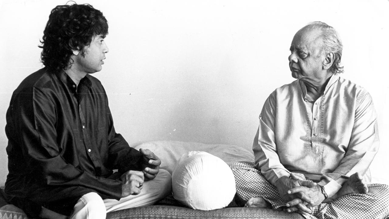 Ustad Alla Rakha and Ustad Zakir Hussain
Late Ustad Zakir Hussain, the son of legendary table maestro late Ustad Alla Rakha, followed in his father’s footsteps, creating an everlasting legacy in Indian classical music and leaving an indelible mark on music lovers. His brothers, Taufiq Qureshi and Fazal Qureshi, are also renowned musicians (Mid-day File Pic)