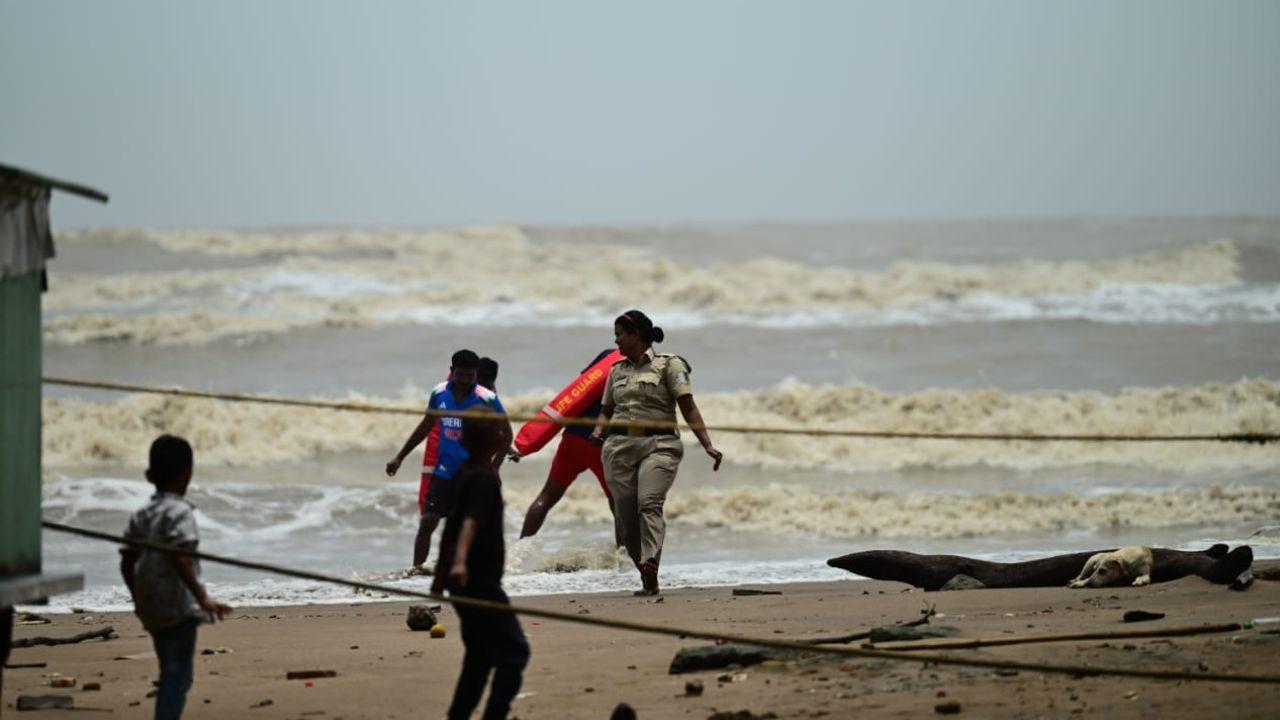 The sea beach was closed to the public today due to the high tide at Madh land in Malad West today. 