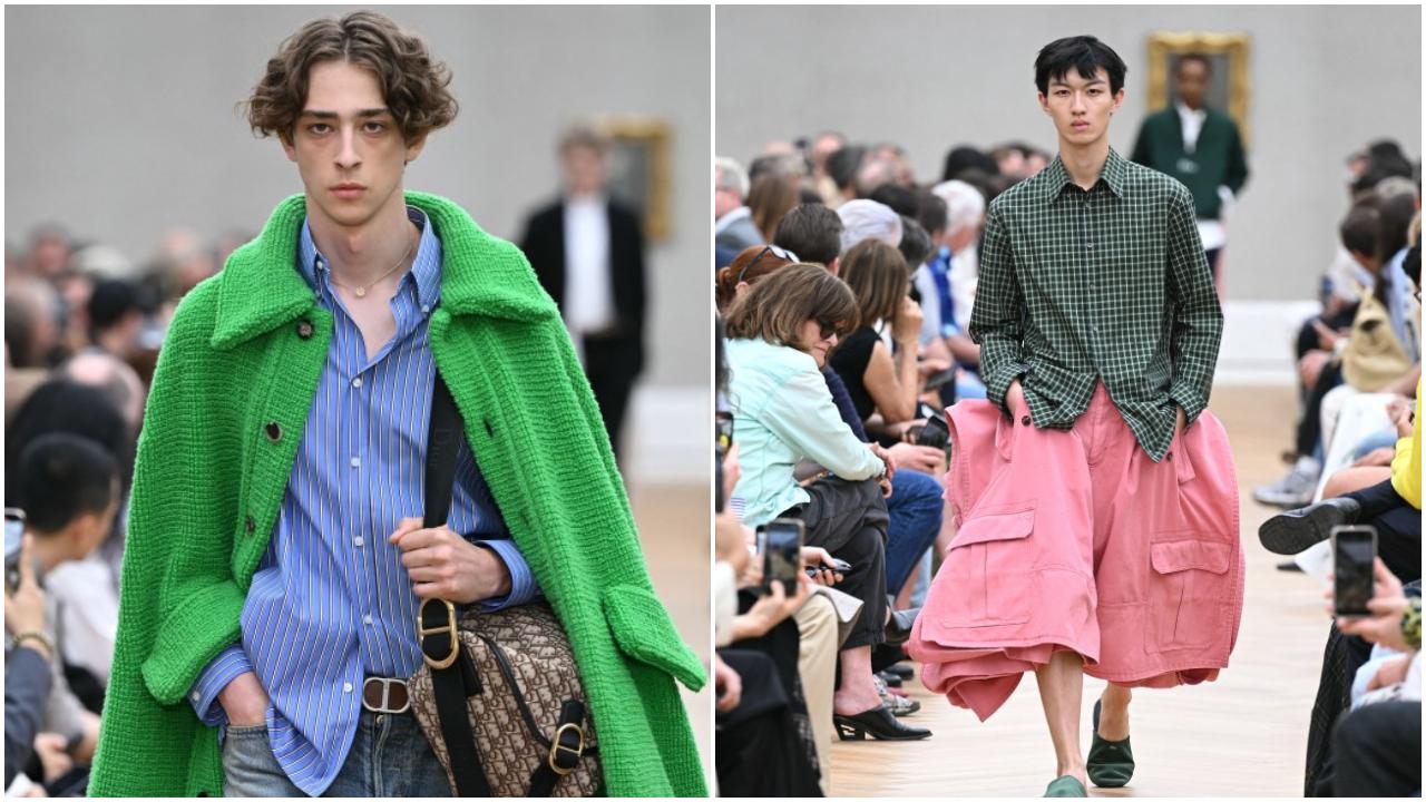 Dior Homme took a more restrained approach, showcasing rich tones like deep forest green on structured pieces
