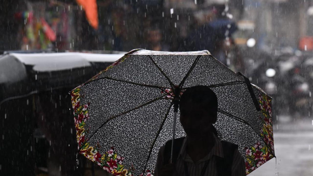 Pedestrians were seen navigating soaked streets like Bihari Tekdi Road in Kandivali (East), as grey skies loomed over the city.