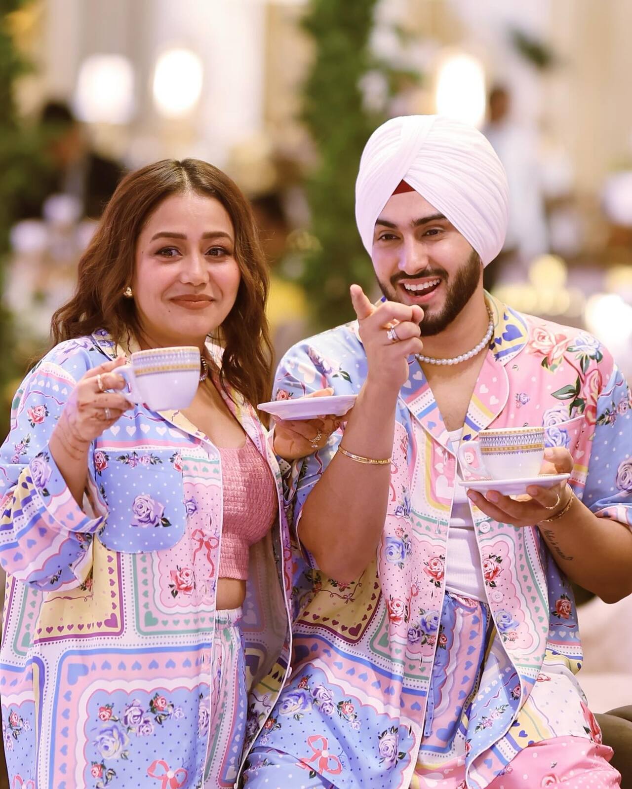When your husband is also your best friend, he gets all the tea! Neha and Rohanpreet twinned in a playful co-ord set for his birthday celebration last December