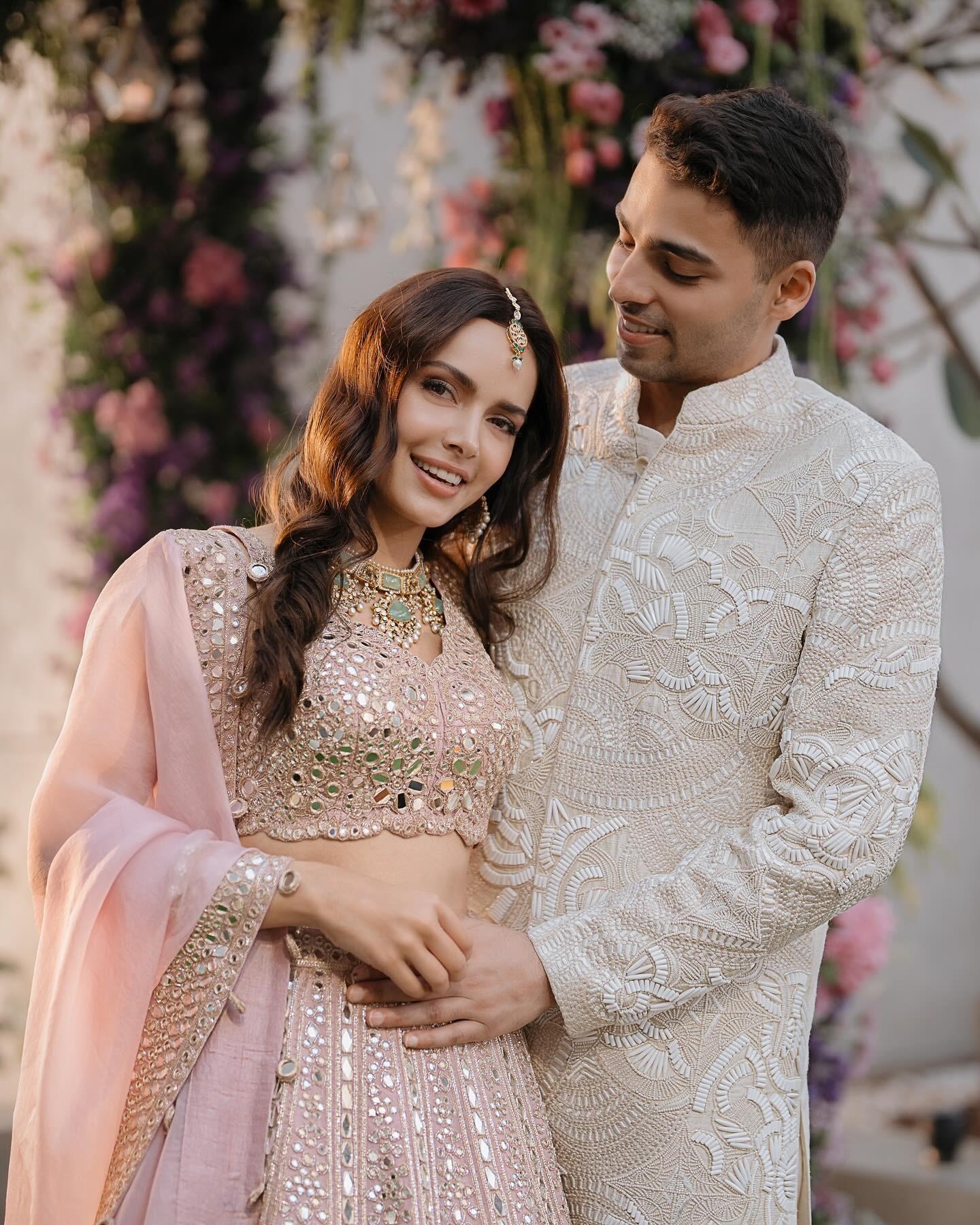 For the roka, Shazhn opted for pastel colour tones. She stunned in a blush pink lehenga, which Ashish looked dashing in an ivory kurta.