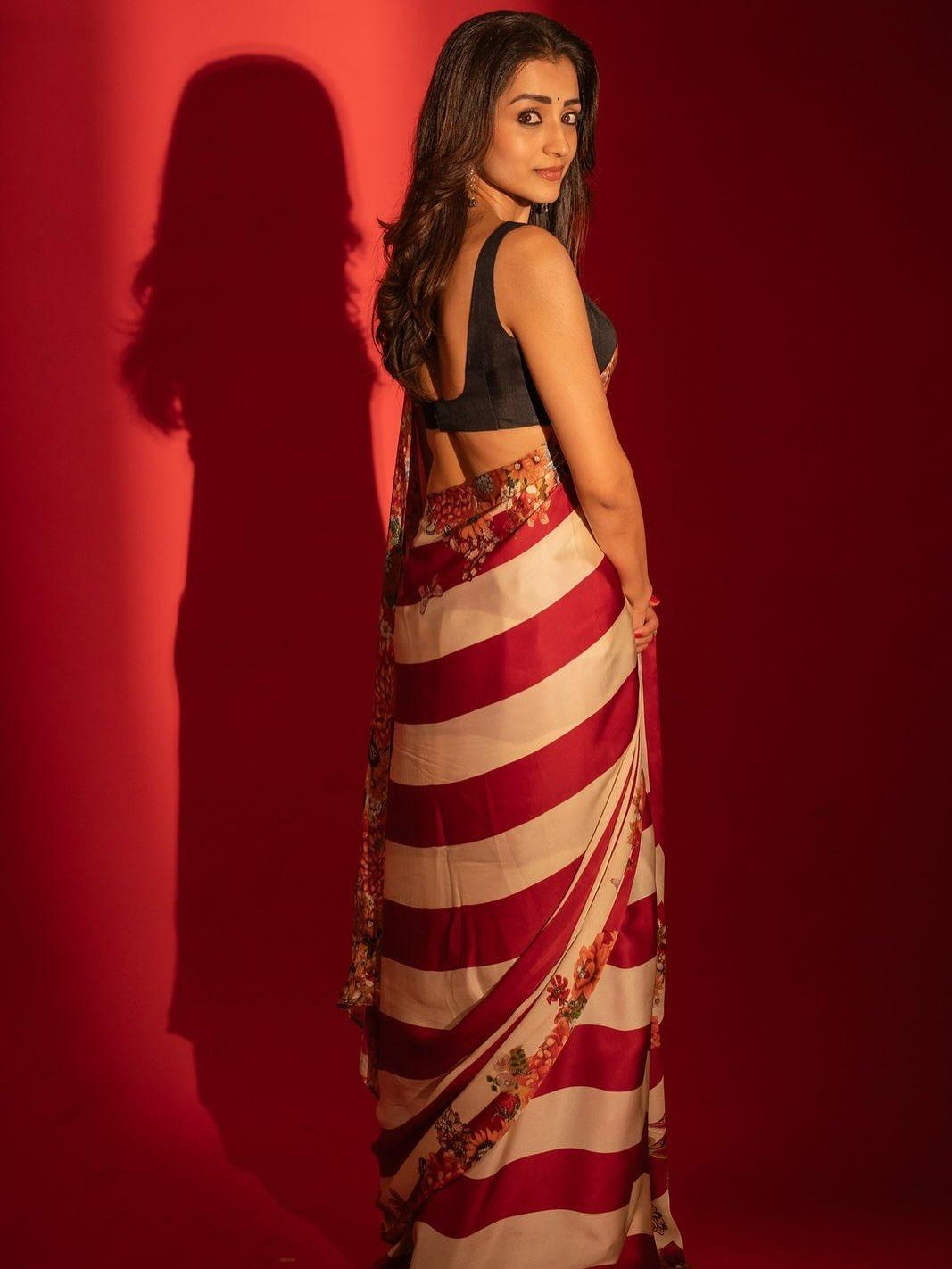 Trisha slays sarees like a true diva, and the way she aced this red and white striped saree is just another example.