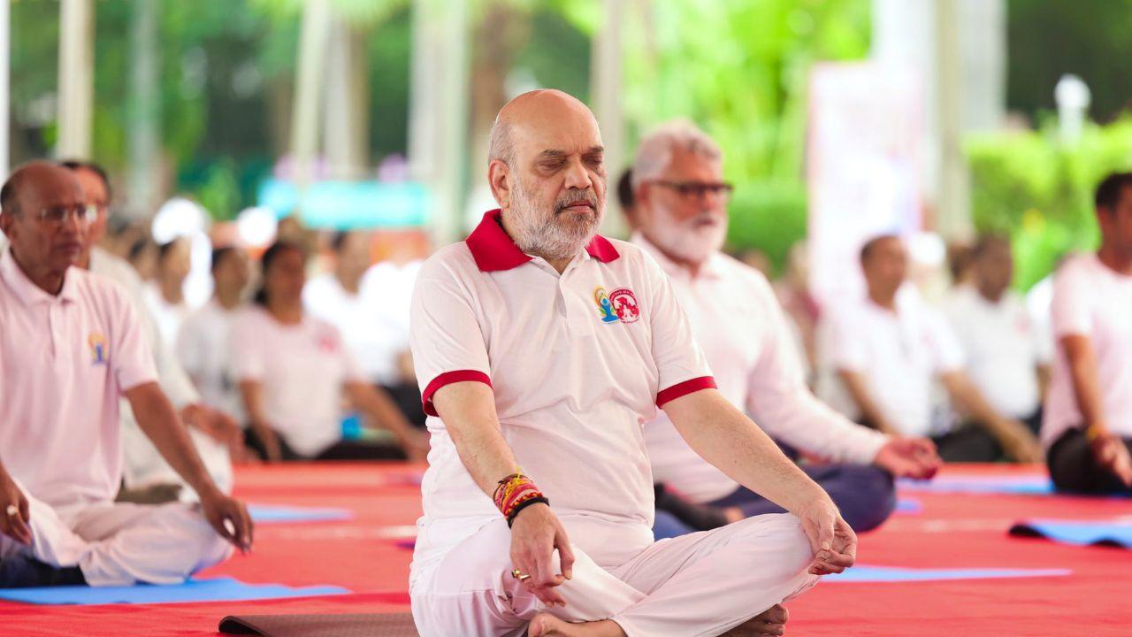 India's Home Minister Amit Shah also joined a yoga session on the occasion of the 11th International Yoga Day in Ahmedabad along with Gujarat CM Bhupendra Patel.