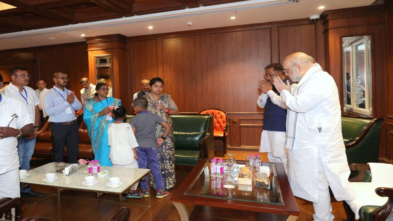 Union Home Minister Amit Shah meets family of martyred officer in Chhattisgarh