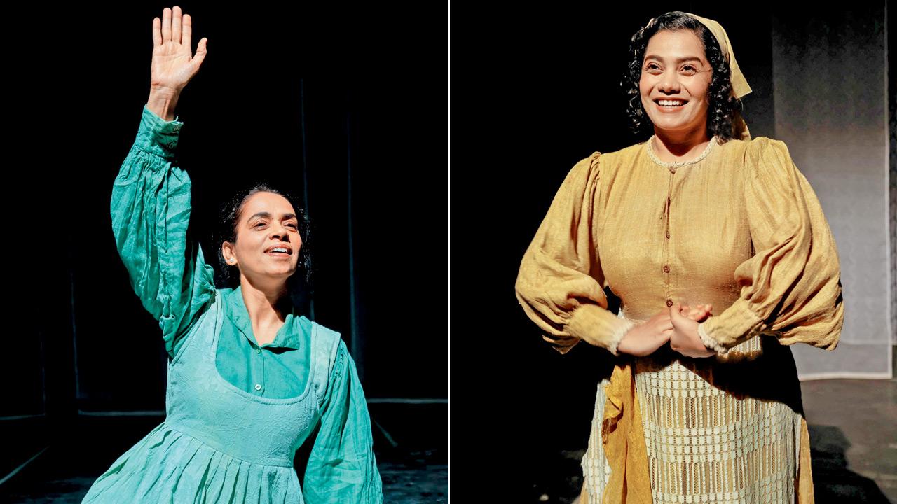 (Left) Ashwini Giri; Sharvari Deshpande perform Gokhale’s text on the stage. Pics Courtesy/Parna Pethe