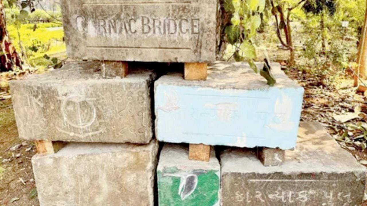 Stones bearing inscriptions from the original bridge, which was built between 1858 and 1868. Pic/BMC heritage department