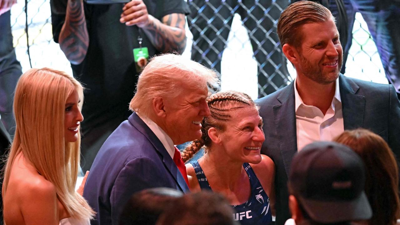 Trump was accompanied by UFC President Dana White and the pair headed to their cageside seats to Kid Rock's 