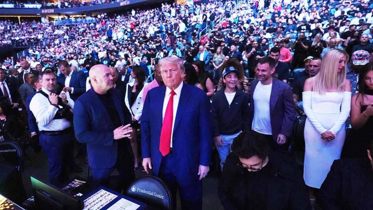Trump arrived in time for the start of a card set to include two championship fights