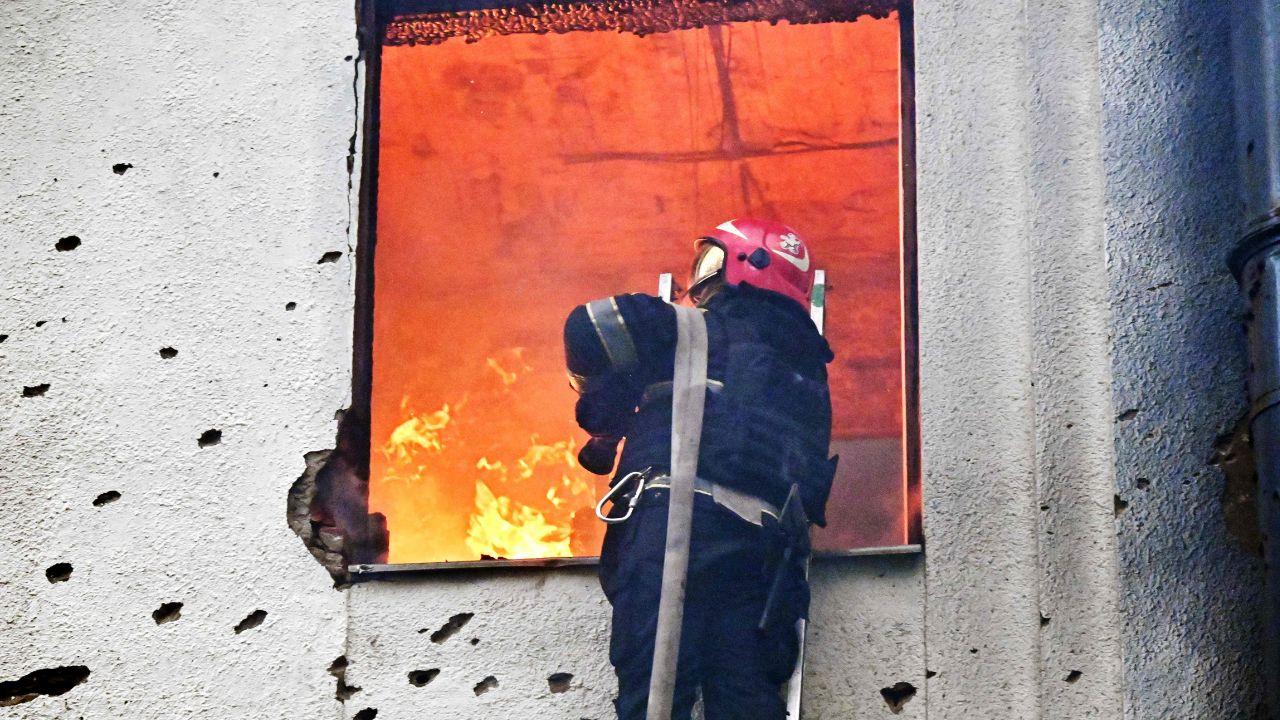 As rescue efforts continued in Kharkiv, firefighters were seen extinguishing fire at a civilian building