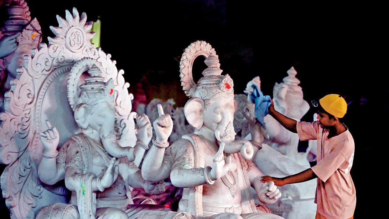 A PoP Ganesha idol being crafted. File Pic/Shadab Khan