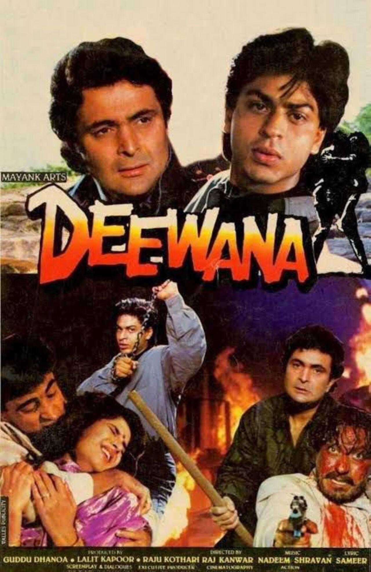 Deewana (1992)
SRK burst onto the silver screen with electrifying energy. Deewana, his Bollywood debut film which released in 1992, showcased his charm and unconventional appeal