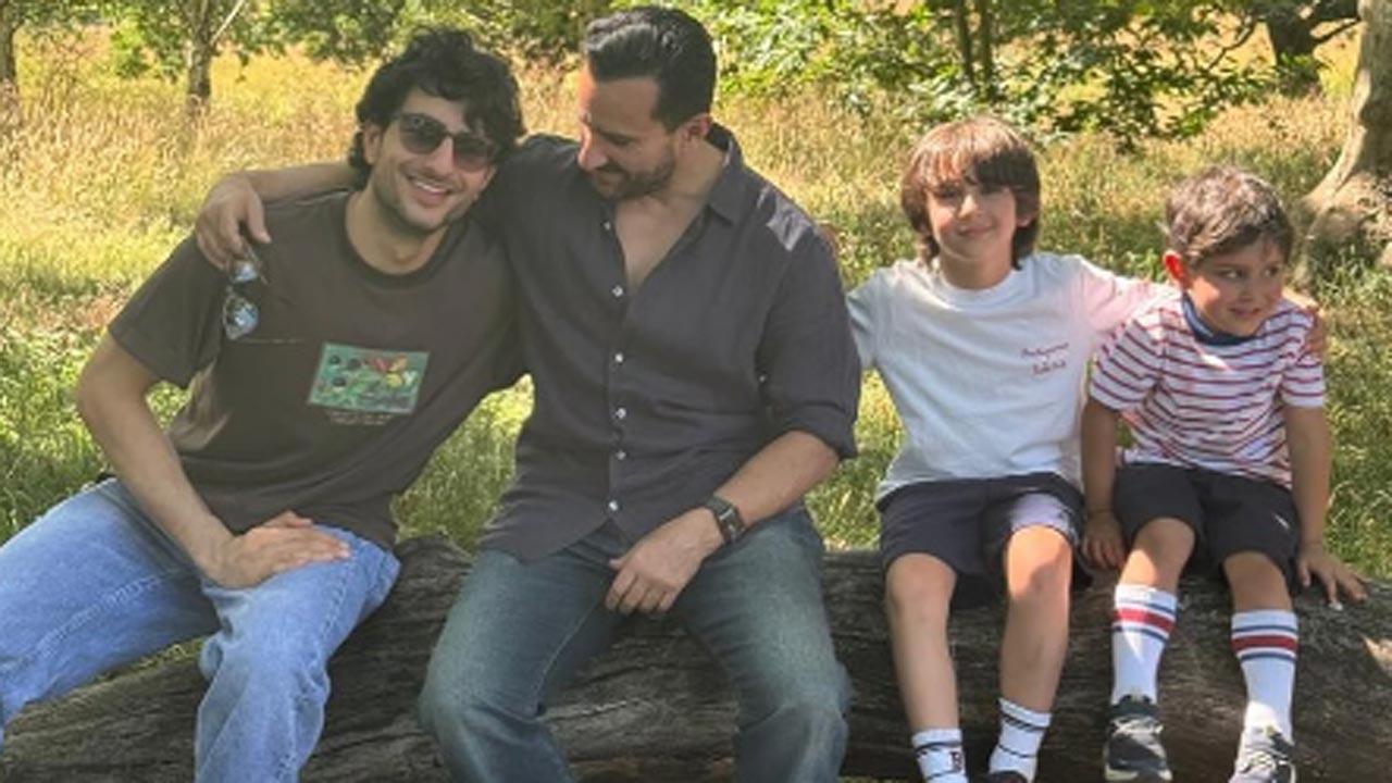 Pataudi boys' day out!: Saif and Ibrahim spectate as Jeh and Taimur play cricket