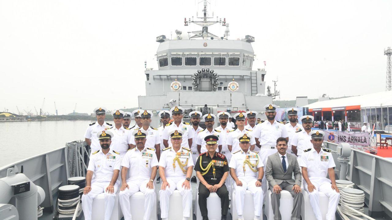 The ceremony was led by the Flag Officer Commanding-in-Chief of the Eastern Naval Command and attended by senior naval officers, dignitaries, former commanders of the original INS Arnala, and representatives from GRSE and Larsen & Toubro Shipbuilding