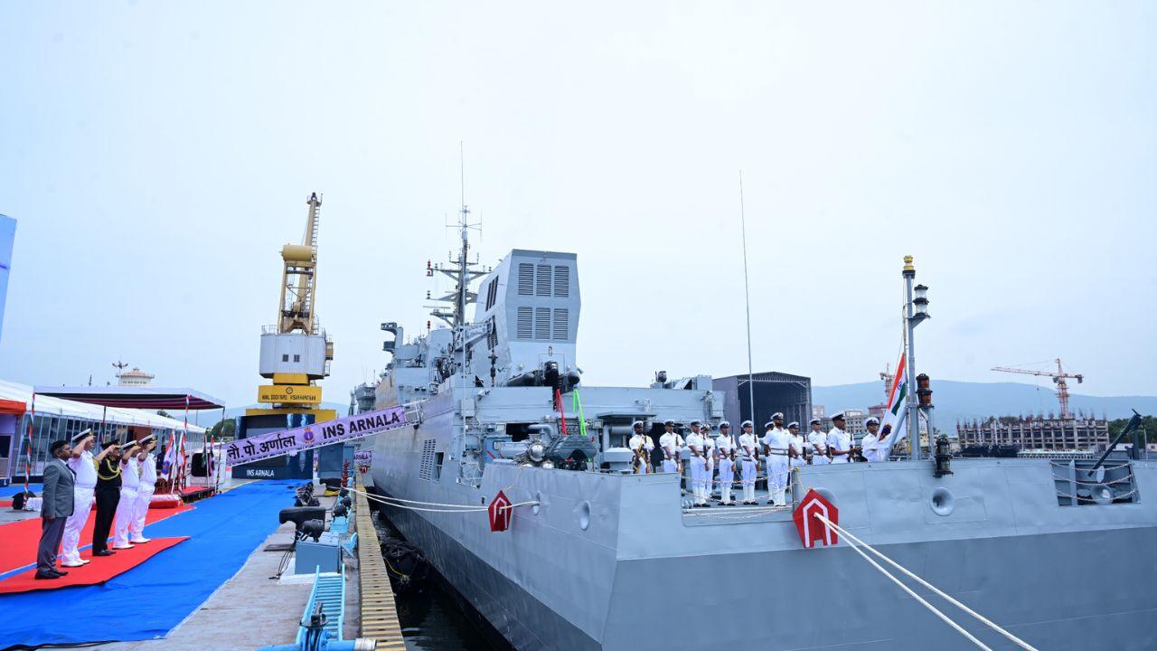 This warship is 77 metres long and weighs over 1,490 tonnes, making it the largest Indian naval warship to use a diesel engine-waterjet system for propulsion
