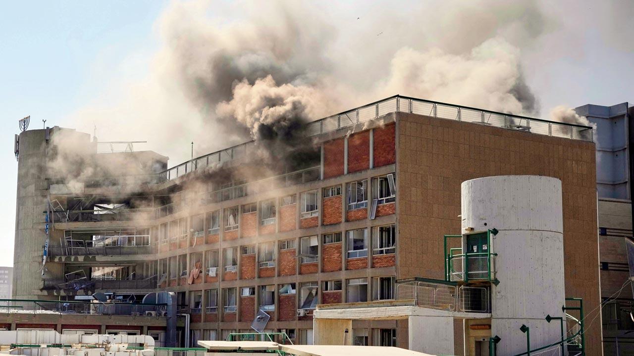 A building of the Soroka Hospital complex after it was hit by an Iranian missile on Thursday