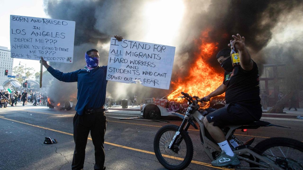 Minutes later, the Los Angeles Police Department fired rounds of crowd-control munitions to disperse the protesters, who they said were assembled unlawfully. Much of the group then moved to block traffic on the 101 freeway until state patrol officers cleared them from the roadway by late afternoon, while southbound lanes remained shut down