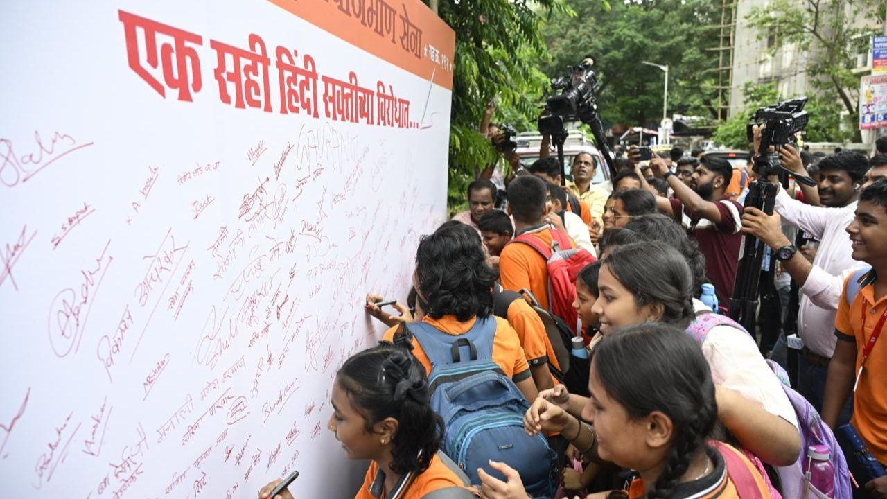 IN PHOTOS: Parents, students unite to oppose Hindi mandate in schools