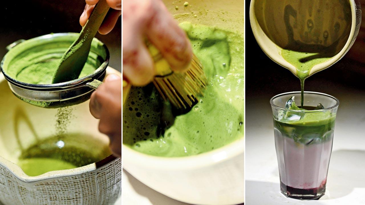 (From left) Matcha in the making at Mokai: From powder to liquid ritual — beneath the froth is 800 years of tradition. Pics/Kirti Surve Parade