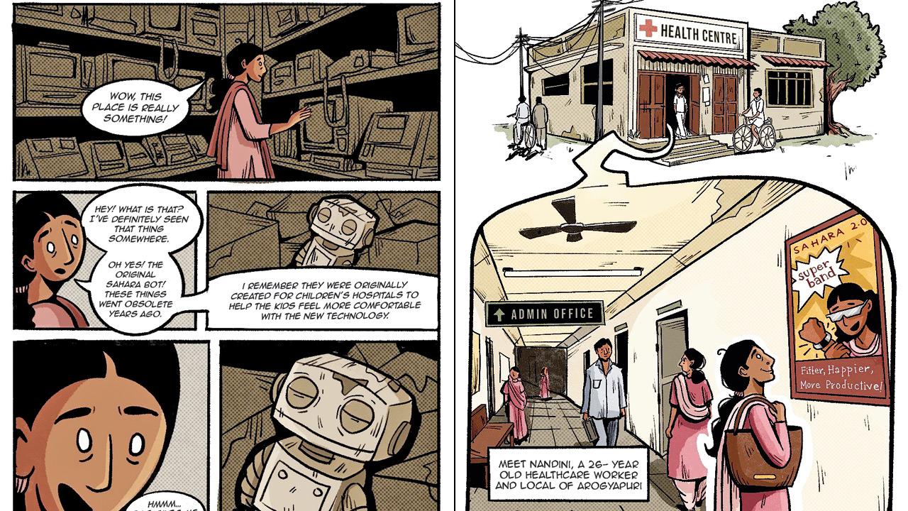Illustrated panels from Human in the loop. Pics COurtesy/Digital Futures Lab & Quicksand, supported by Rohini Nilekani Philanthropies