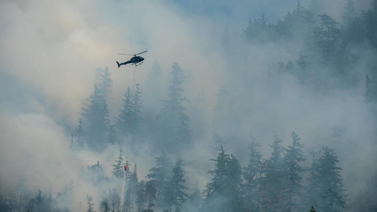 A water-dropping helicopter and a plane dropping fire retardant helped fight the fire from above. The fire broke out on Wednesday