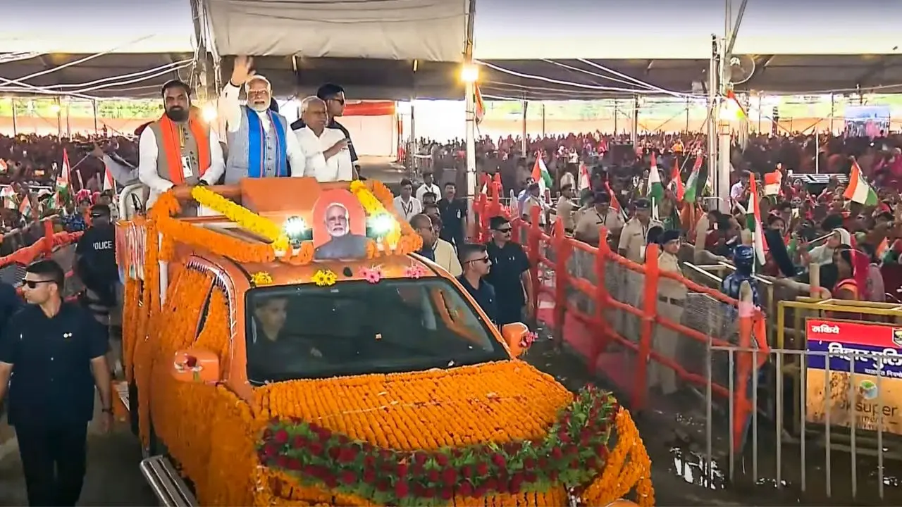 PM Modi reaches function venue in Bihar in open vehicle