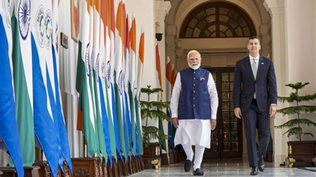 The Ministry of External Affairs stated that President Santiago Pena’s visit, undertaken at the invitation of Prime Minister Narendra Modi, aims to strengthen and expand India-Paraguay relations across political, economic, and cultural areas. He is accompanied by a high-level delegation that includes ministers, senior officials, and business leaders