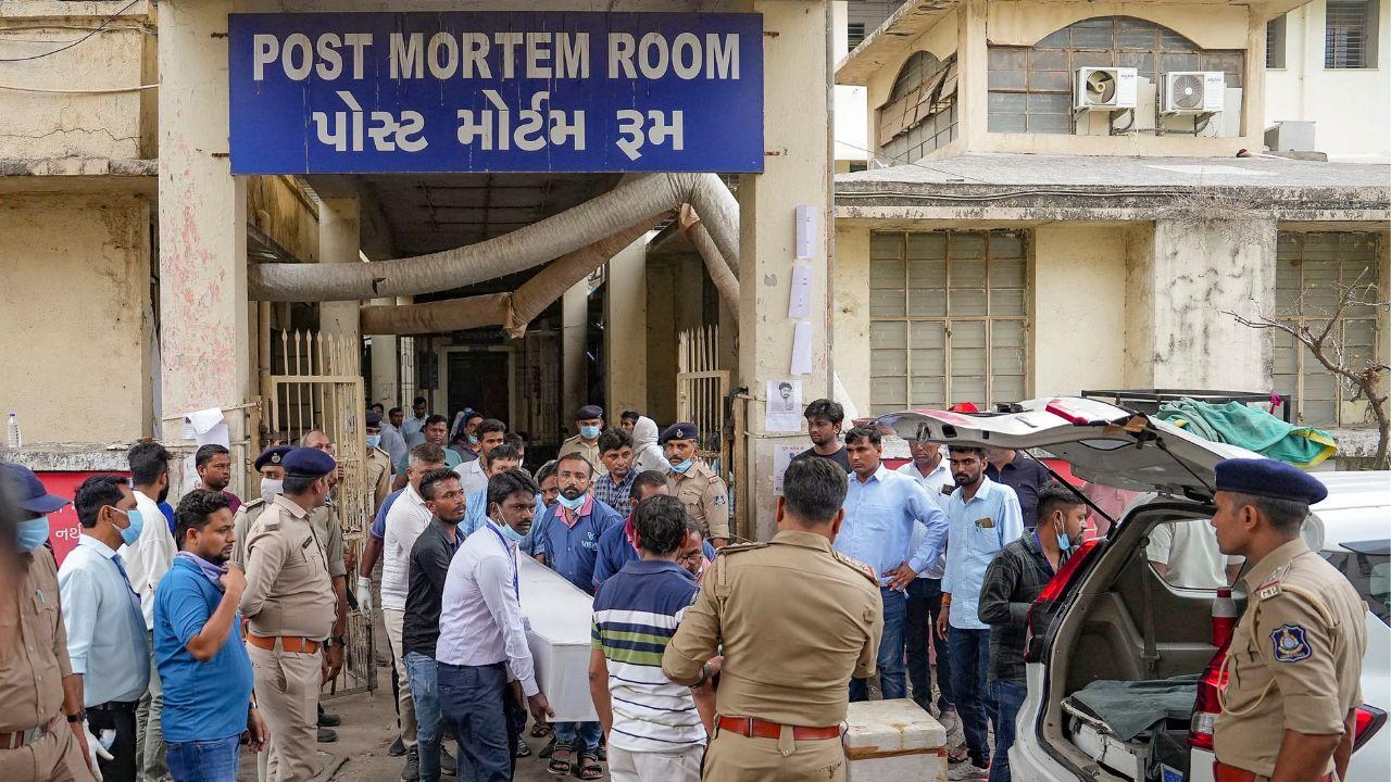 Bodies brought to Ahmedabad Civil Hospital for identification