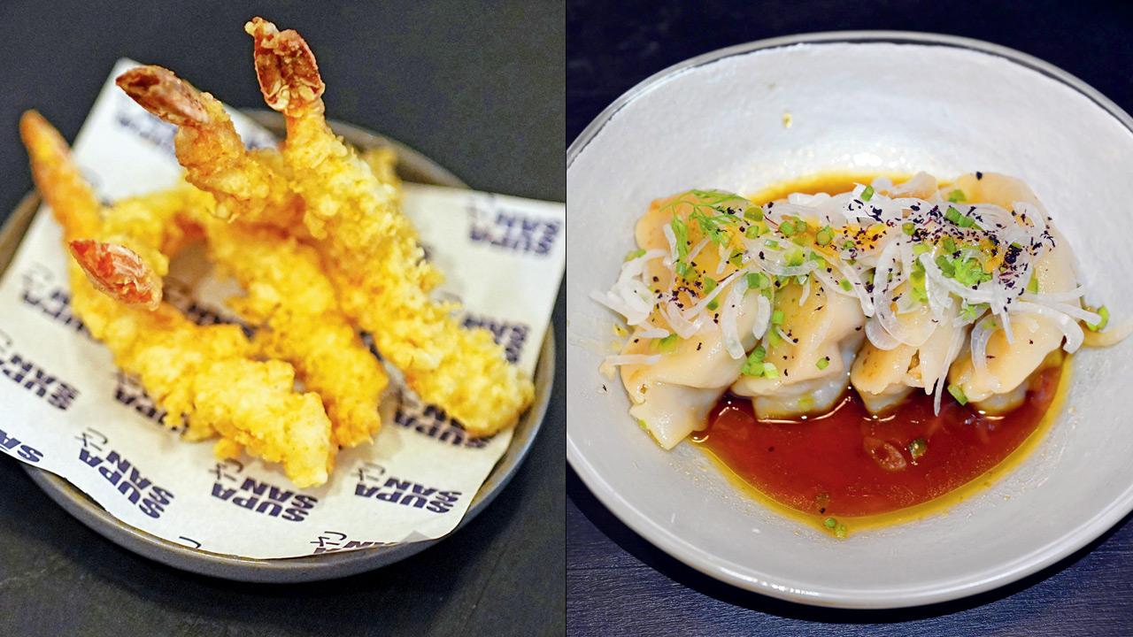 Prawn tempura and Buta gyoza