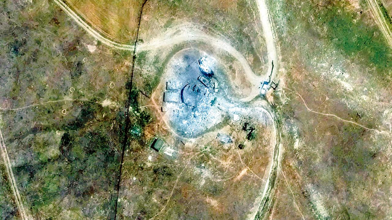 A satellite image shows the Piranshahr facility in Iran after being hit by Israeli airstrikes