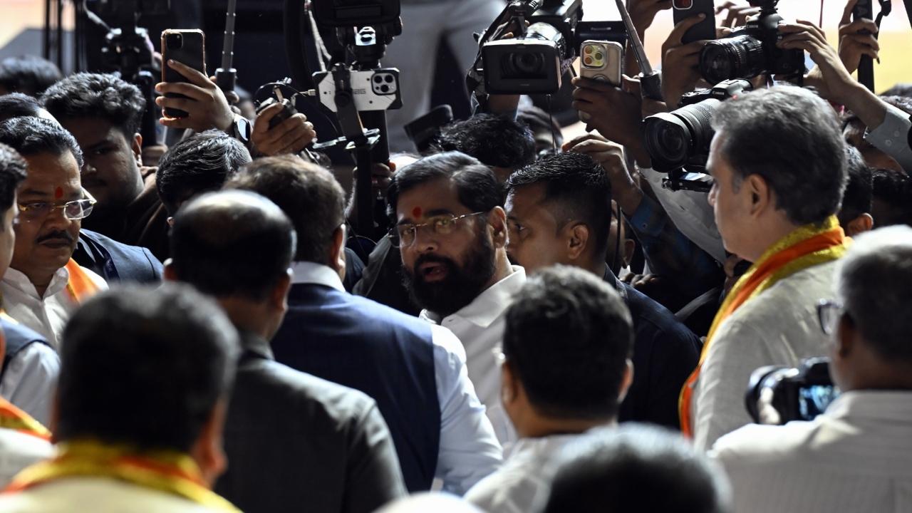 Maharashtra Deputy Chief Minister Eknath Shinde arrives at the venue. In 2022, Shinde led a rebellion within the Shiv Sena, resulting in the fall of the Uddhav Thackeray-led Maha Vikas Aghadi government. Backed by the BJP, he went on to become Chief Minister till 2024. The rebellion led to a split in the party, with several lawmakers and legislators joining Shinde