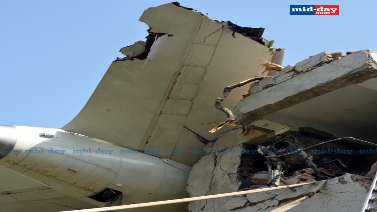 The wreckage of the aircraft lies near the hostel it struck shortly after takeoff