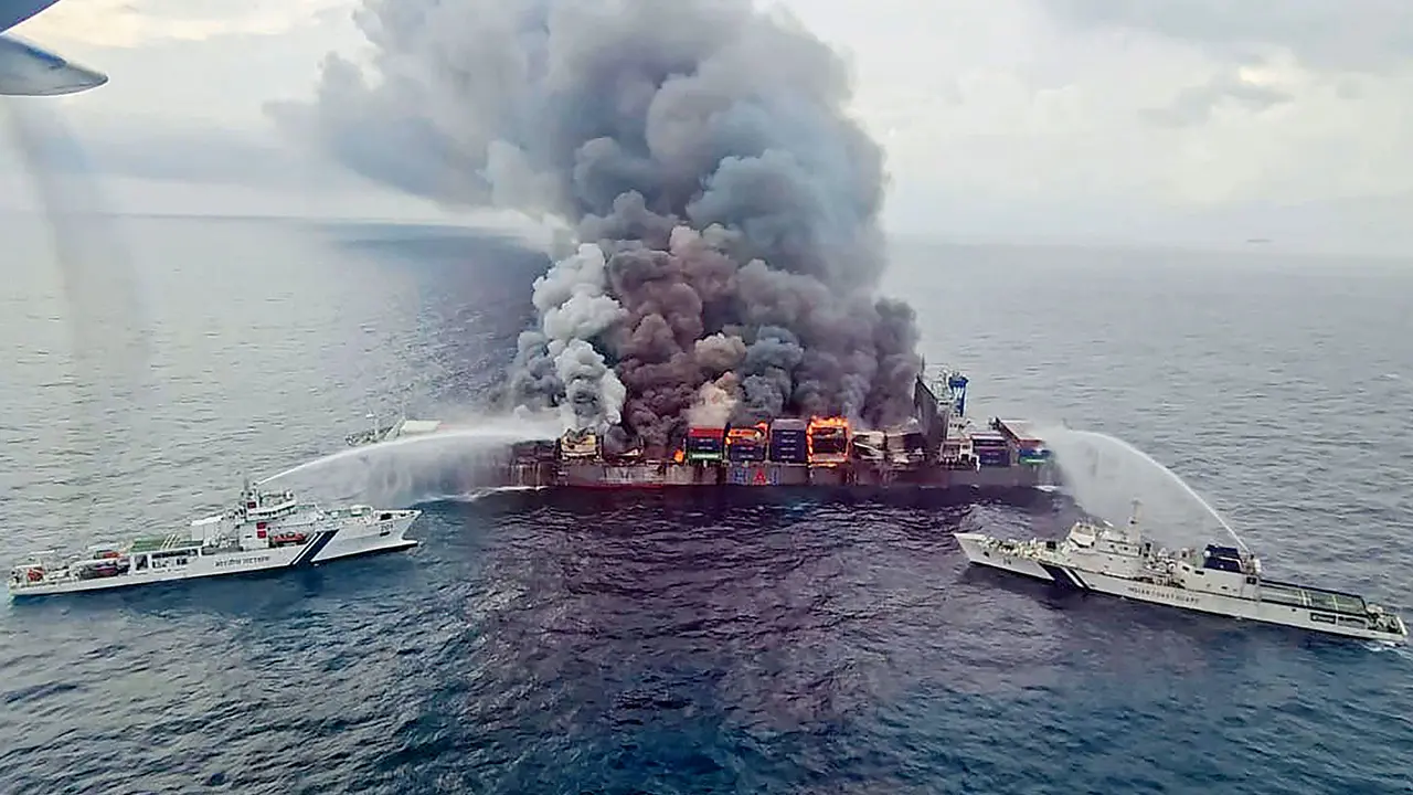 Navy, Coast Guard rescue 18 from blaze-hit Singapore-flagged container ship