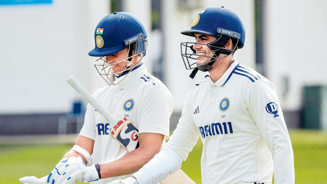 India’s Shubman Gill (right) and Yashasvi Jaiswal during the intra-squad match on Saturday. Pic/BCCI X account