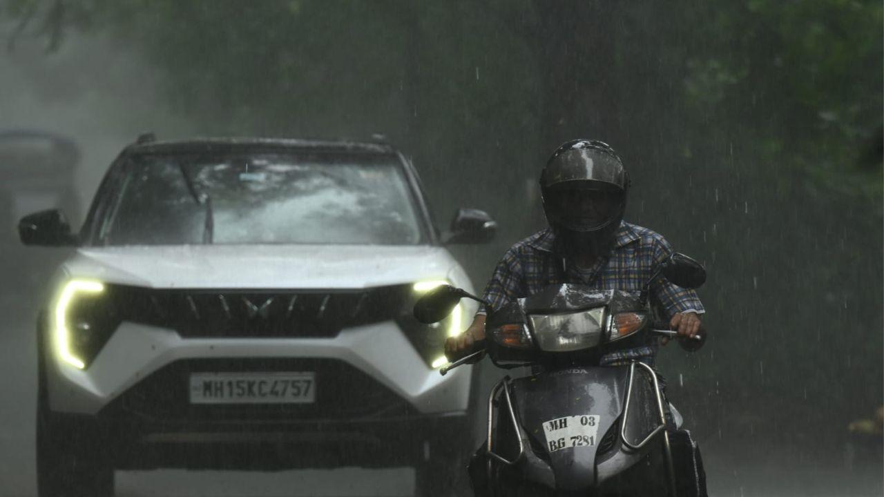 Riders donned raincoats, headlights glowed through the mist, and water streamed across the pavement as the lush green canopy of Aarey offered a scenic yet sombre backdrop