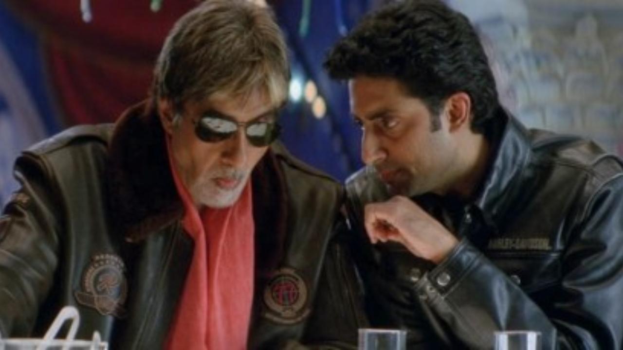 Abhishek Bachchan and Amitabh Bachchan (Bunty aur Babli)
In Bunty Aur Babli (2005), Abhishek Bachchan played a charming conman while Amitabh Bachchan portrayed the stern cop chasing him. Though not father and son on screen, their real-life bond added spark to their scenes, making their first film together a standout father-son moment in Bollywood