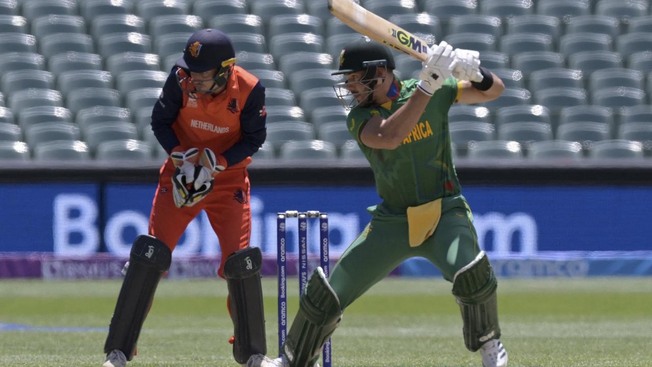 2022 T20 World Cup group match vs Netherlands
A semi-final spot seemed certain. All they needed was a win against the Netherlands. But from 90/4 in the 13th over, a dramatic collapse followed. The Dutch held their nerve, South Africa crumbled.
Photo: South Africa's Aiden Markram Plays a shot during the ICC men's Twenty20 World Cup 2022 cricket match between Netherlands and South Africa