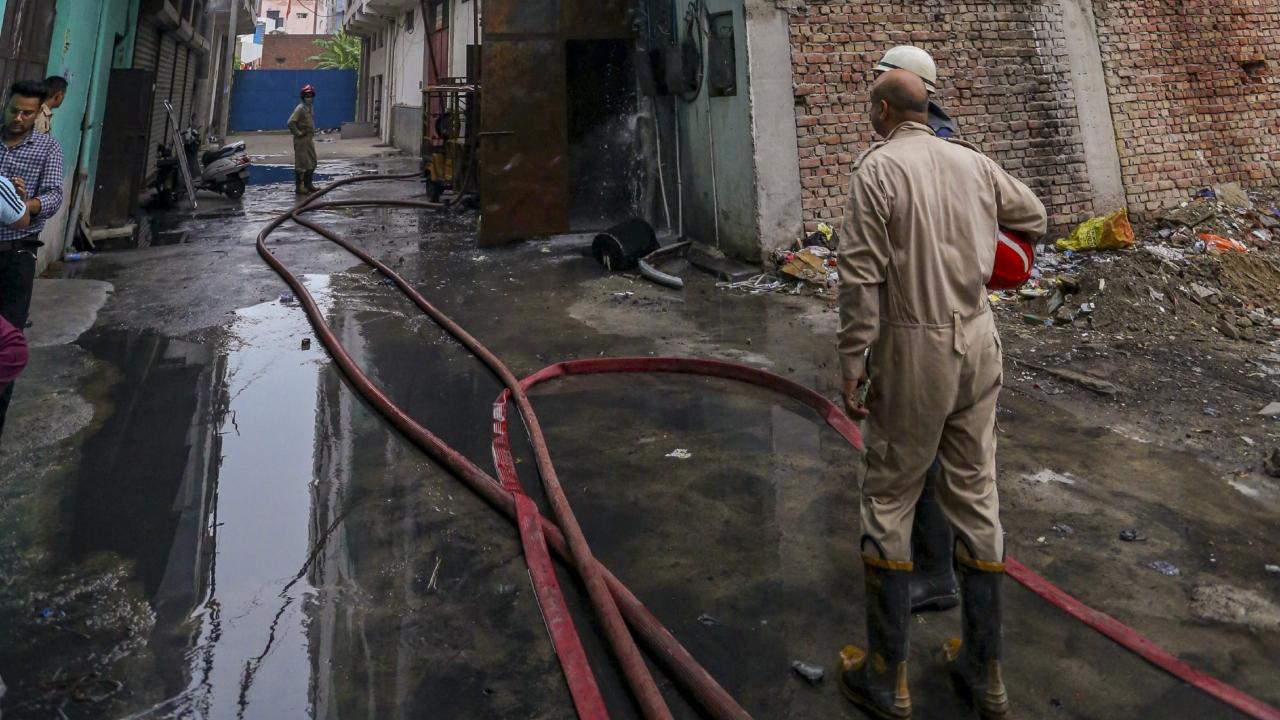 Sixteen fire tenders were rushed to the spot, located in Rohini Sector-5 area in Delhi, after the fire department received a call regarding a blaze there at around 7.30 pm on Tuesday, officials said