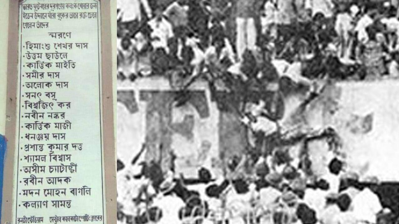 It was Eden Garden in 1980 and Garden City on Wednesday, that witnessed tragedy. And both could have been avoided. On that fateful August afternoon at the Eden Gardens, more than 70,000 spectators had thronged the galleries and Mohun Bagan's speedy right winger Bidesh Basu was felled by East Bengal's side back Dilip Palit, who was notorious for his rough tackling. (Photo: @sattyikspeaks/@SuperpowerFb/X)