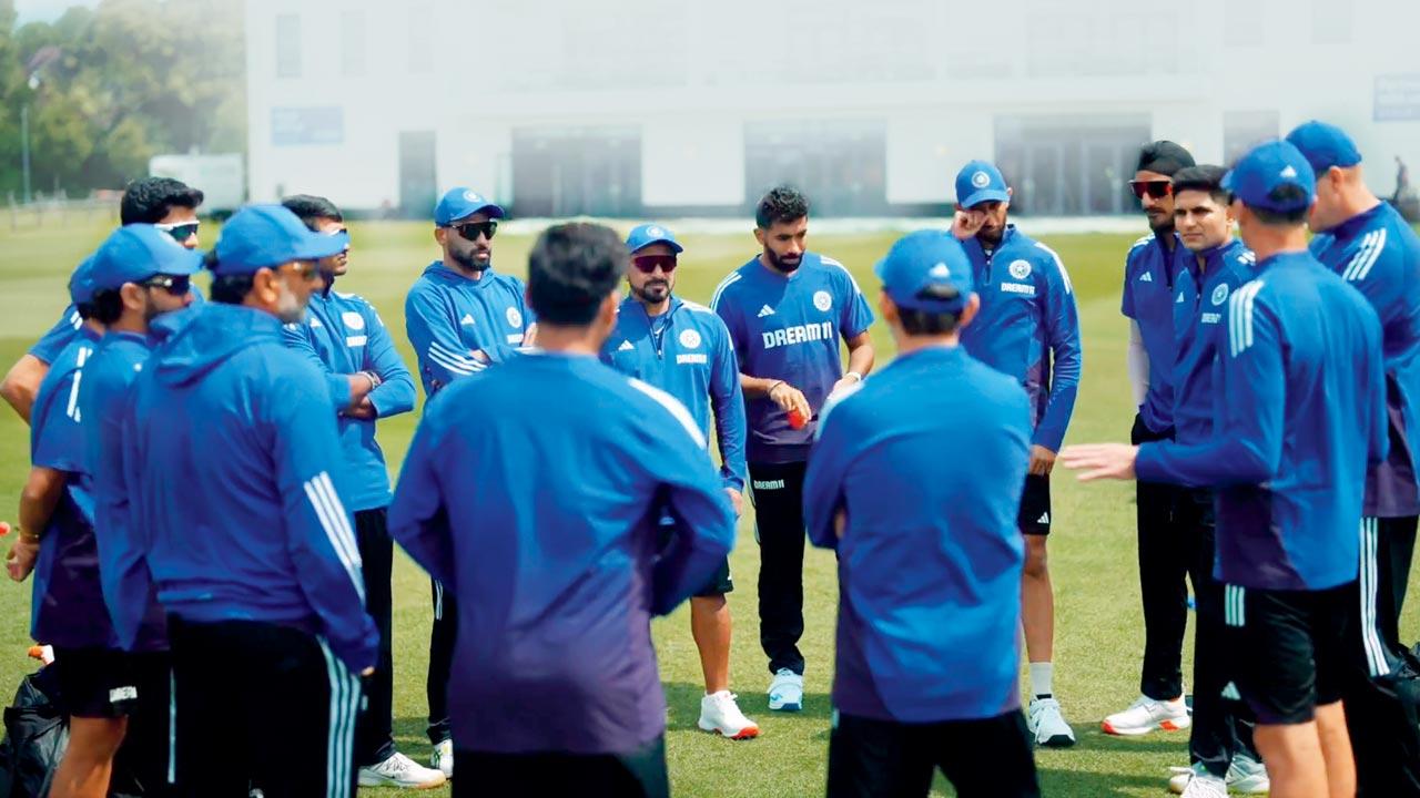 Team India in a huddle ahead of their practice session at Beckenham on Wednesday. Pics/BCCI, Getty Images, AFP, PTI