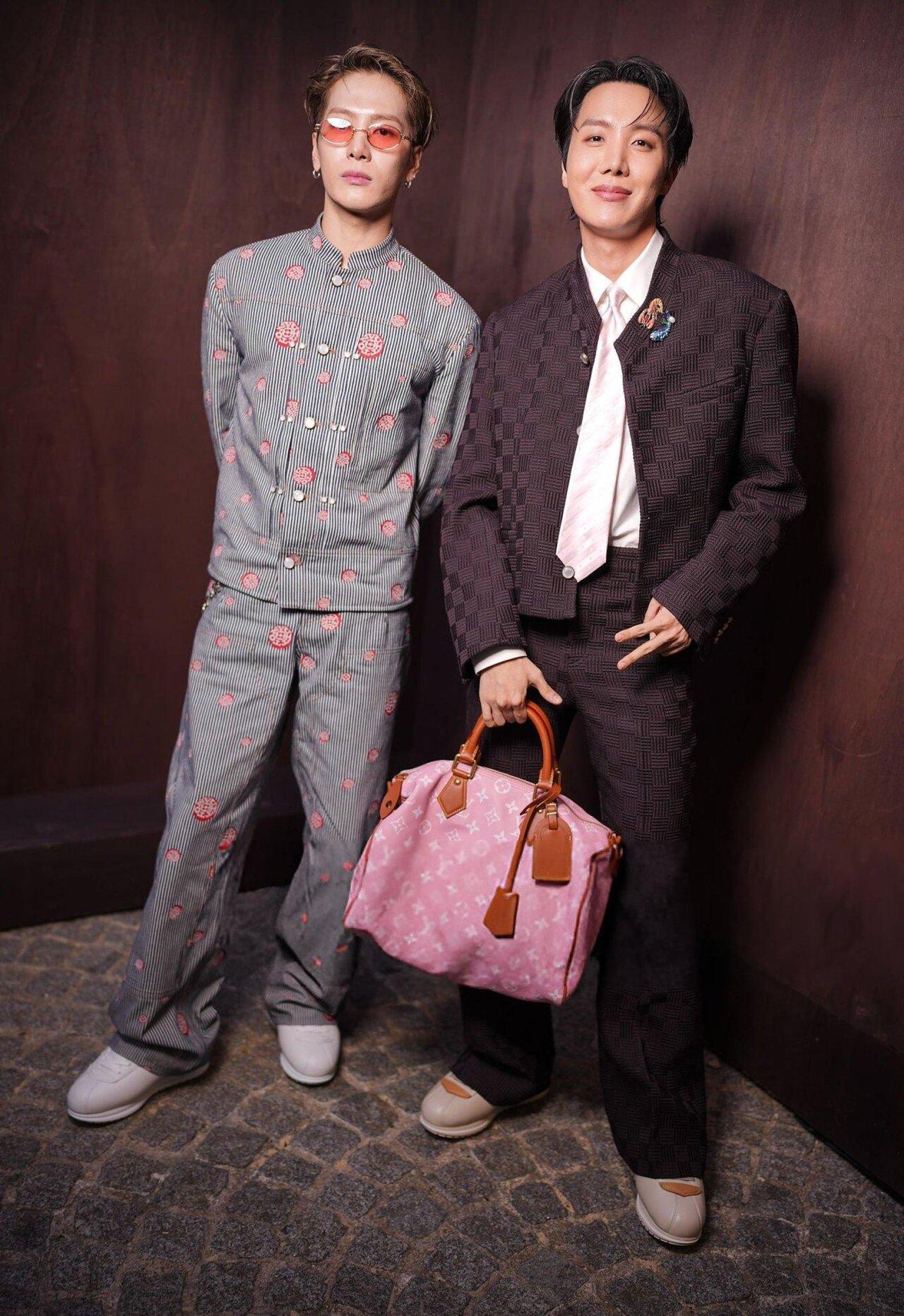 Jackson Wang with J-Hope
Jackson and J-Hope struck poses together—Jackson serving designer couture flair, while J-Hope brought haute couture chic to the moment