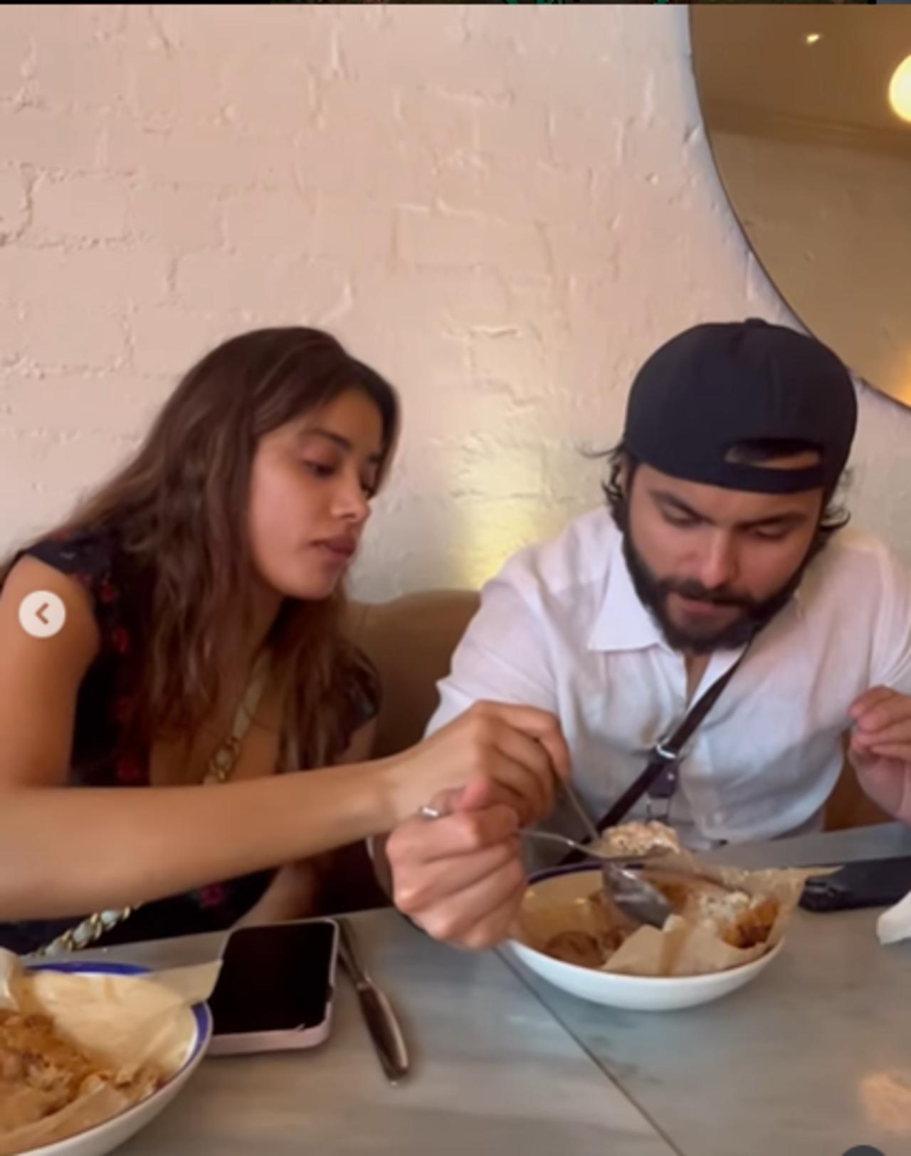 Janhvi also shared a sweet moment with Shikhar as they had a meal at a restaurant