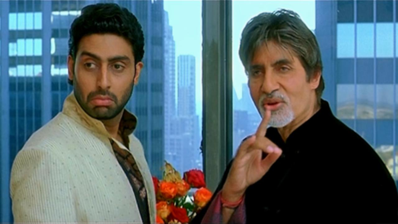 Abhishek Bachchan with Amitabh Bachchan (Kabhi Alvida Naa Kehna)
In Kabhi Alvida Naa Kehna (2006), Amitabh and Abhishek Bachchan played father and son with striking contrast—flamboyant Samar and steady Rishi. Their real-life bond brought authenticity and ease to their performances, adding emotional nuance and charm to the layered drama, making their scenes resonate with warmth and chemistry