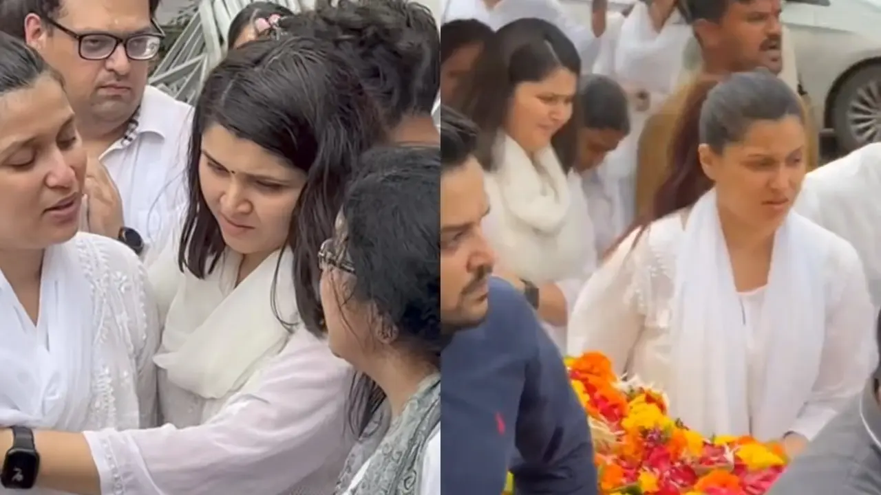Mannara Chopra breaks down at father's last rites, carries bier during funeral
