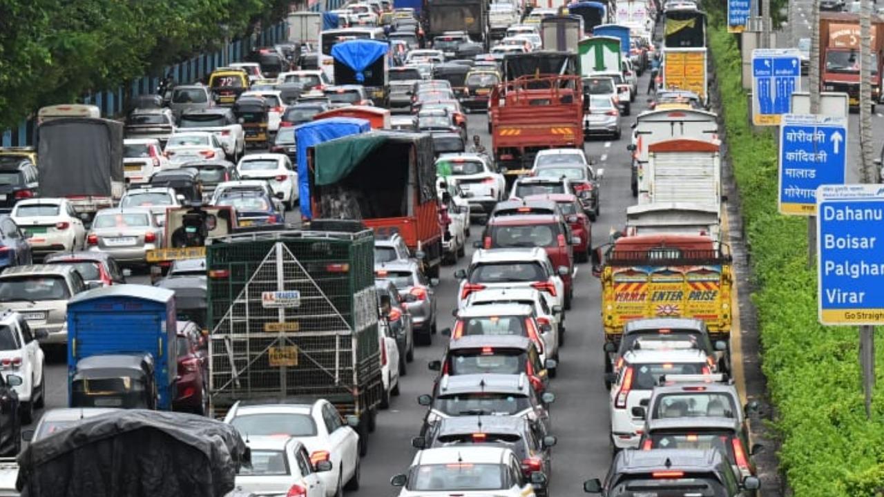 Vehicles were seen moving slowly, with long lines forming in some areas