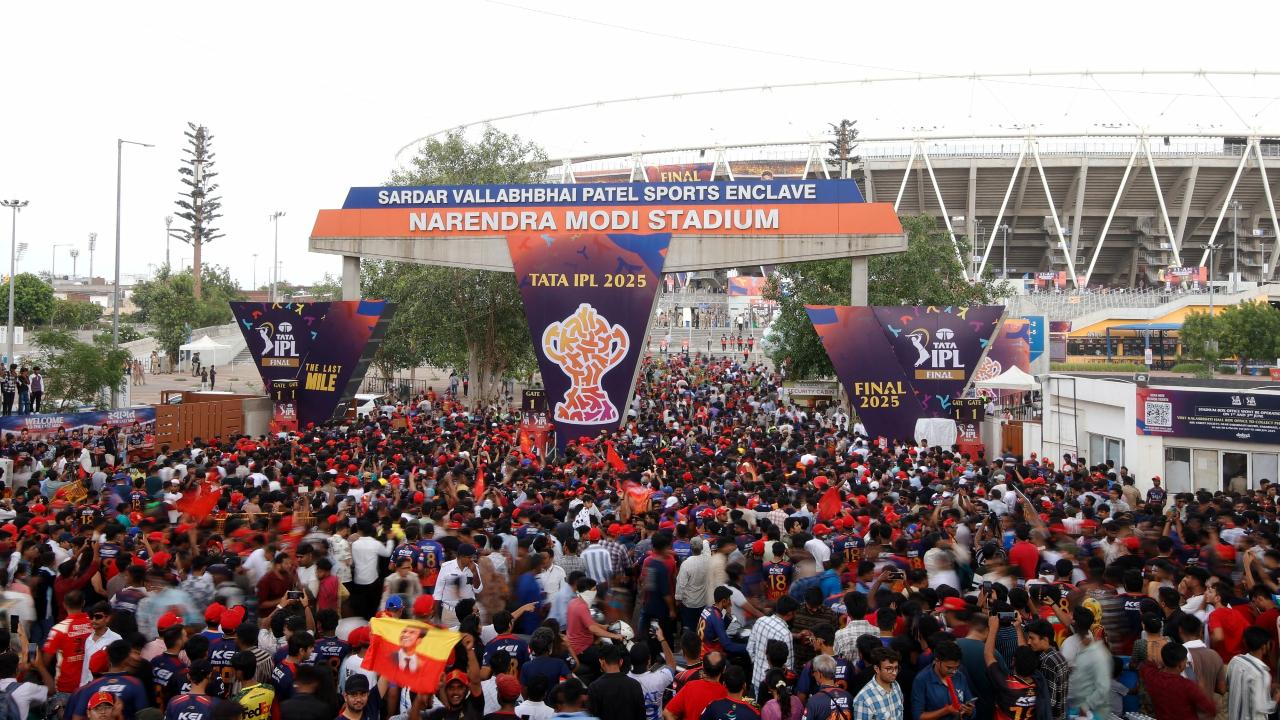 Ahead of the IPL 2025 final against PBKS, RCB fans turned out in large numbers outside the stadium in Ahmedabad (Pic: X/@IPL)