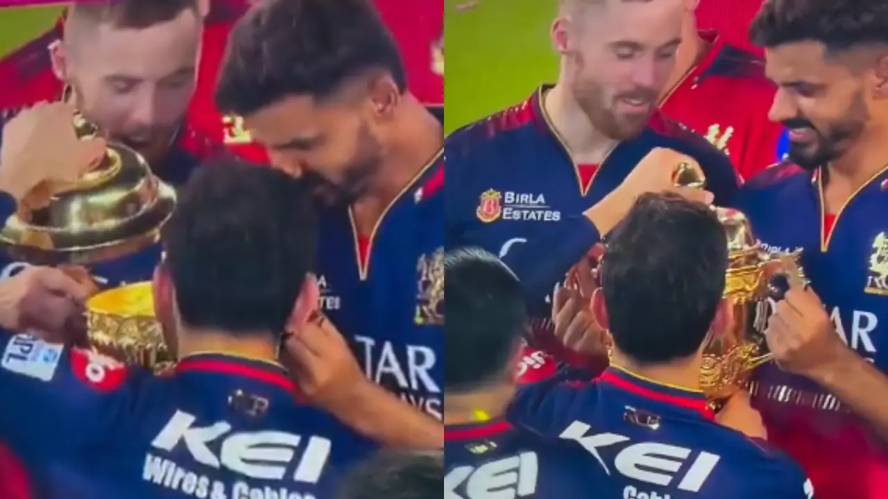 What’s in there? Kohli’s playful act with IPL 2025 trophy goes viral: WATCH