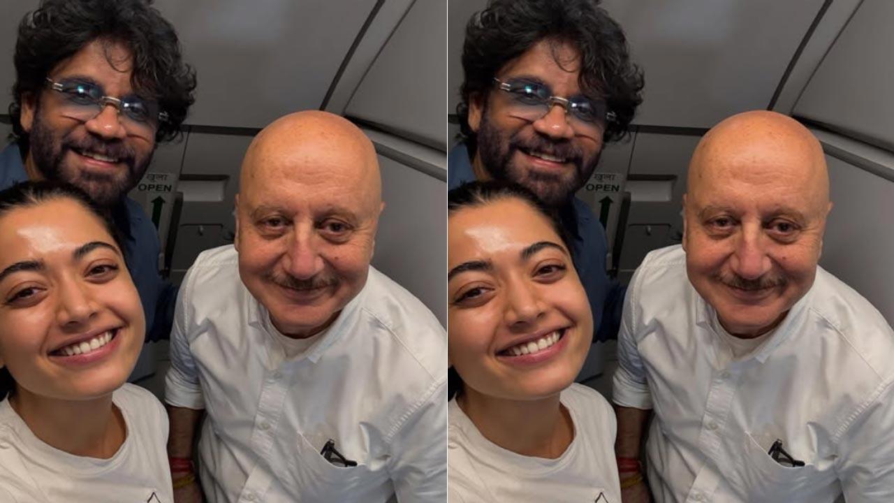 In-flight surprise: Anupam Kher meets Rashmika Mandanna and Nagarjuna, see pics!