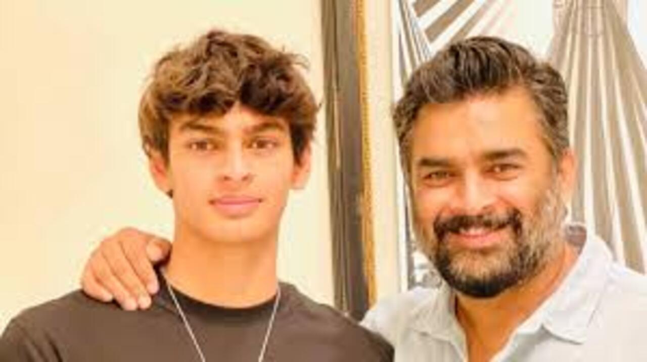 R. Madhavan with his son, Vedaant Madhavan
R. Madhavan shares a close bond with his son, Vedaant Madhavan, a national-level swimmer who has made India proud with his medal-winning performances. The proud dad often cheers the loudest from the stands