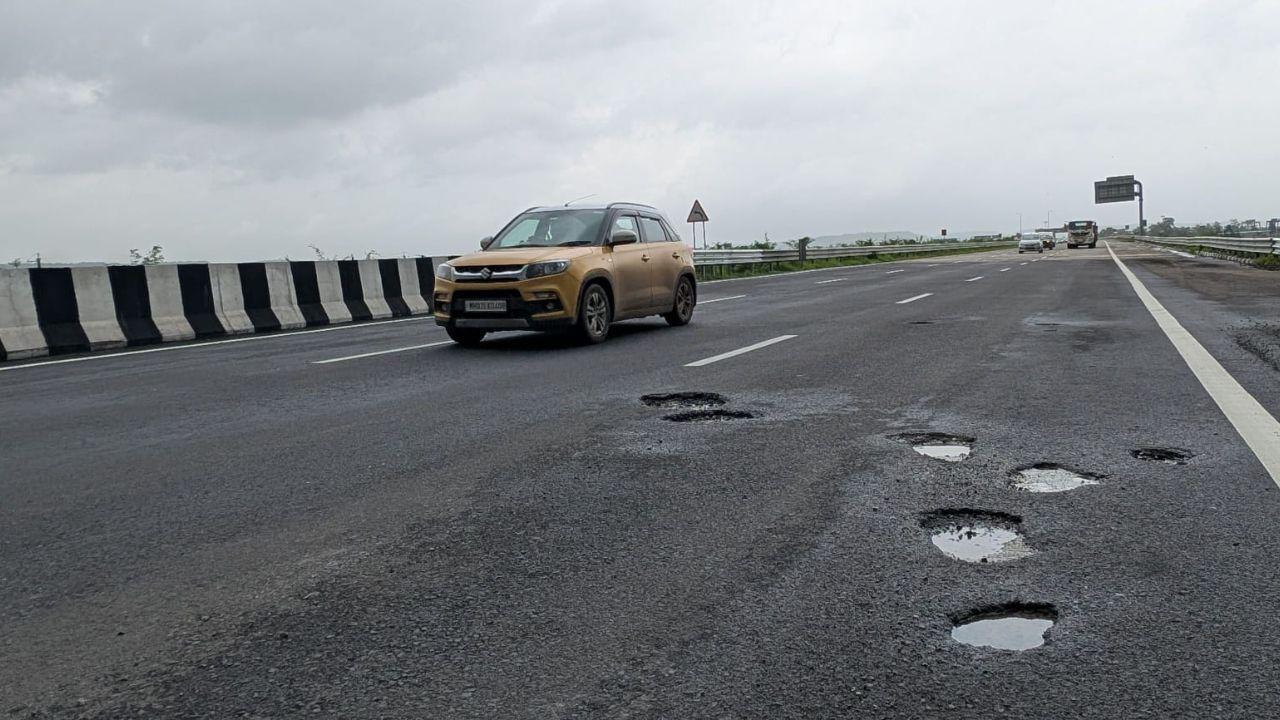 A Mumbai-based motorist who travelled on this stretch on Sunday shared photographs with mid-day, showing multiple potholes on the asphalt section of a bridge near the Shahapur exit